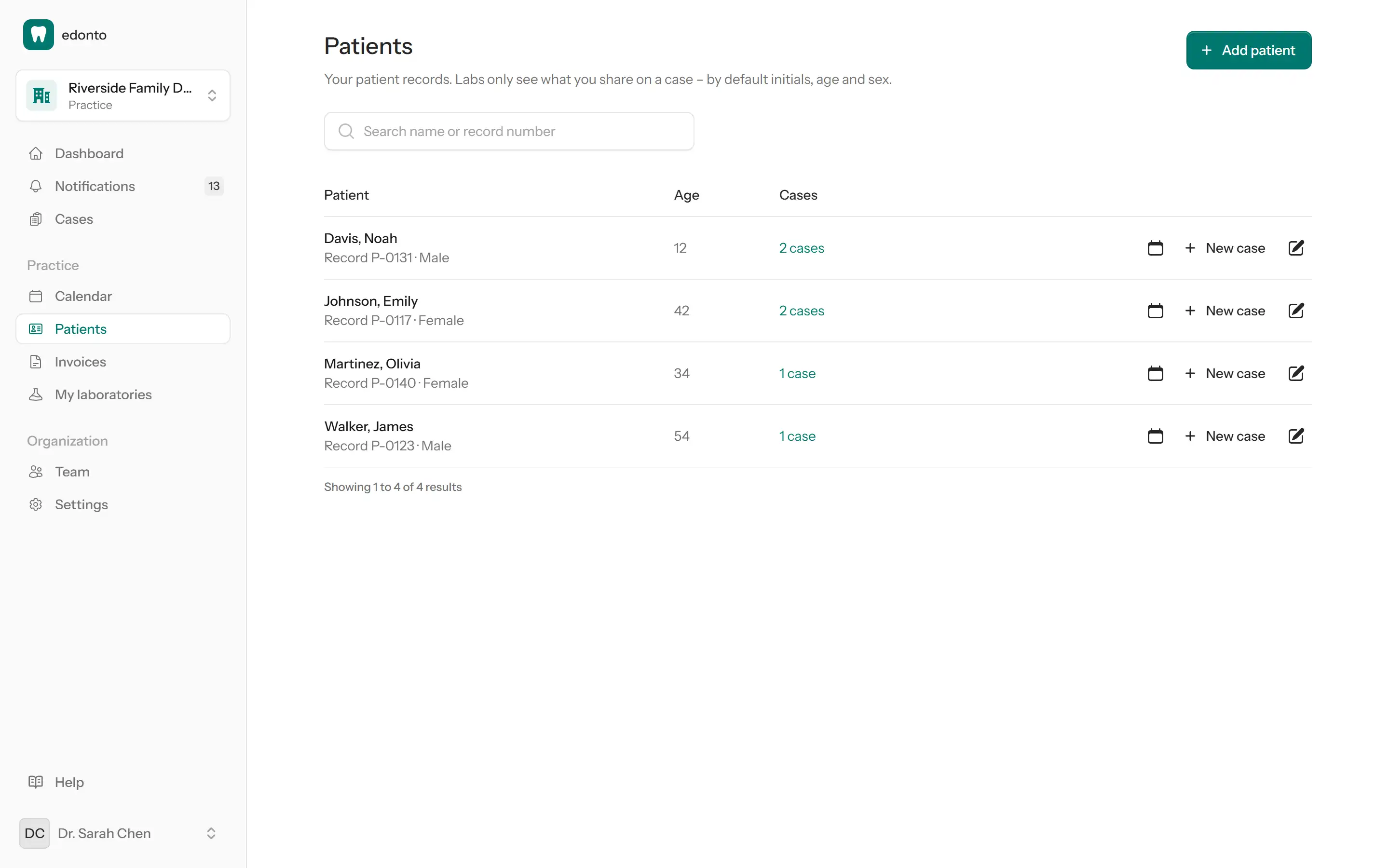 Patient list of a clinic with record numbers